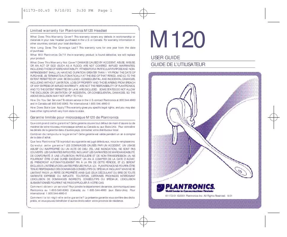 Mode d'emploi PLANTRONICS M120