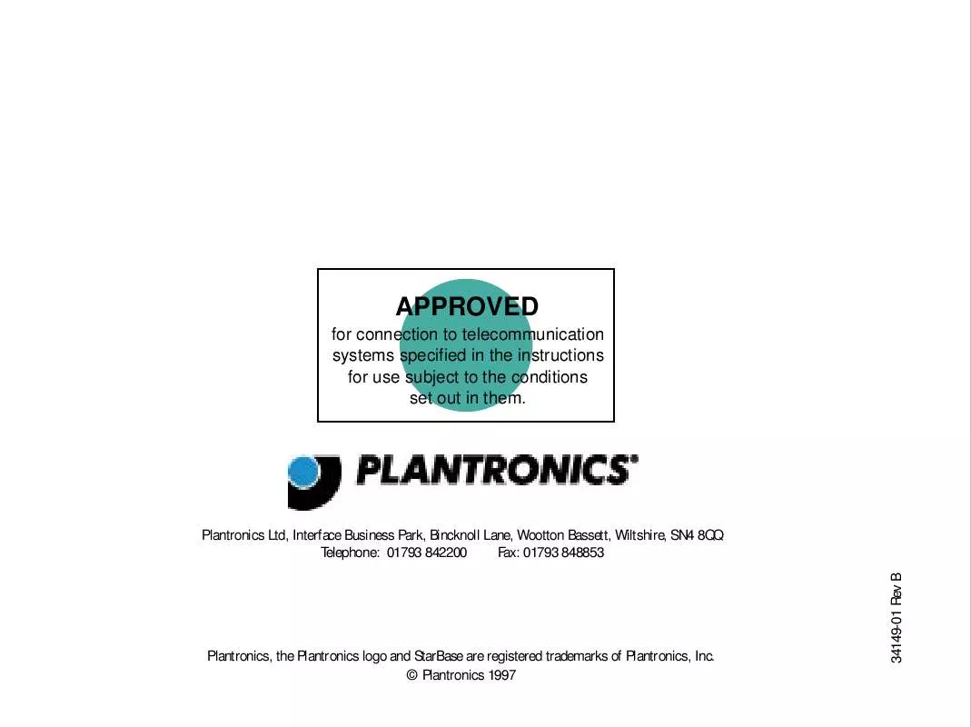 Mode d'emploi PLANTRONICS STARBASE 2000