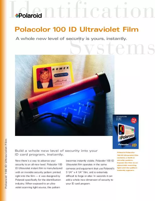 Mode d'emploi POLAROID 100 ID ULTRAVIOLET FILM INFO SHEET