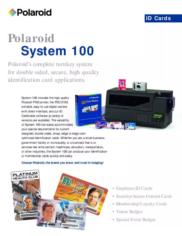 Mode d'emploi POLAROID SYSTEM 100 ID SYSTEM INFO SHEET