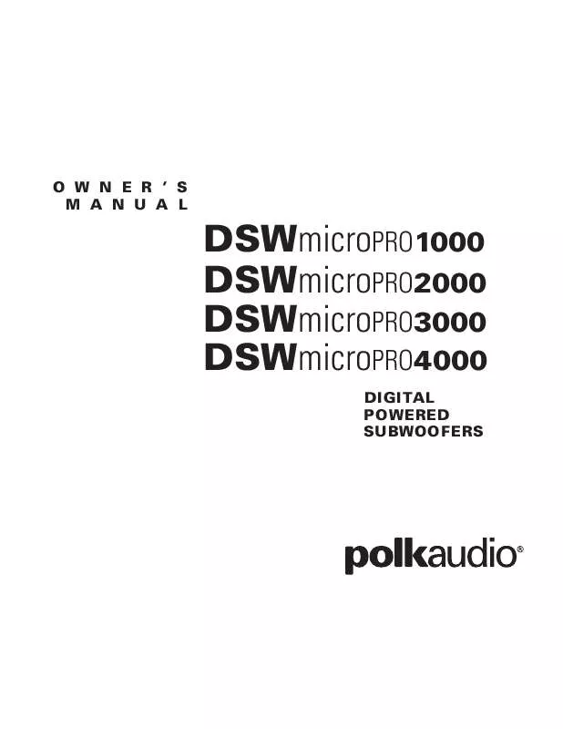 Mode d'emploi POLK AUDIO DSW MICROPRO 1000