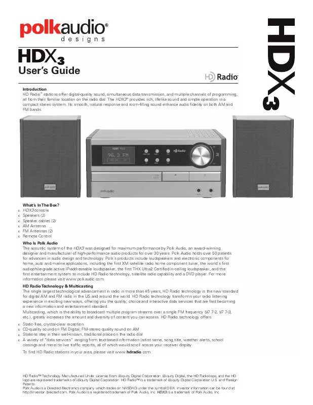 Mode d'emploi POLK AUDIO HDX3