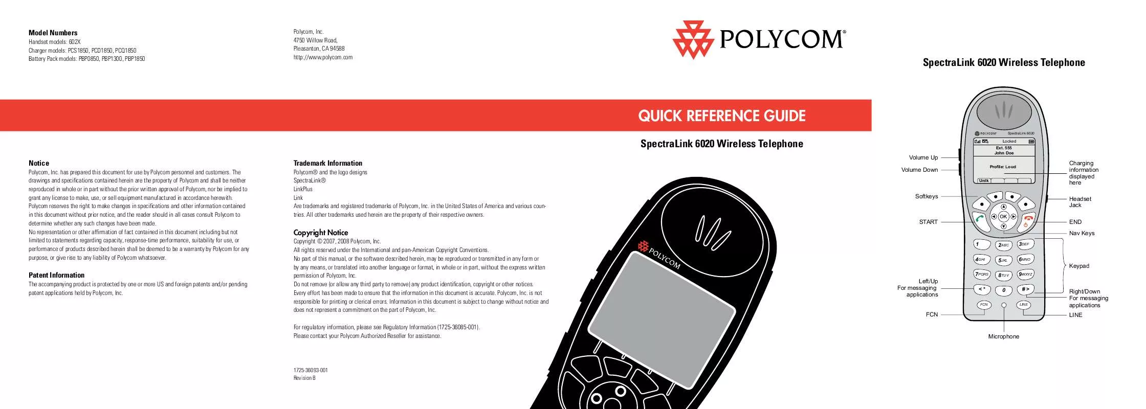 Mode d'emploi POLYCOM SPECTRALINK 6020