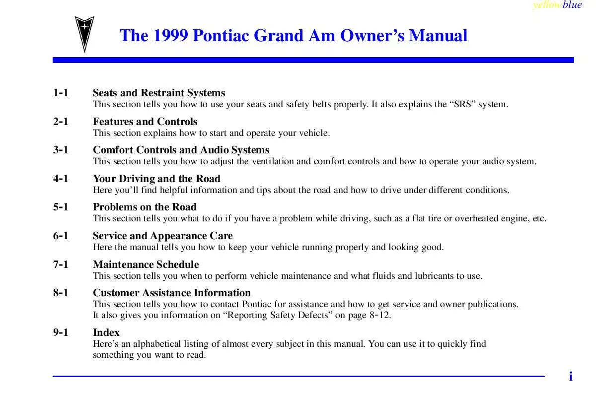 Mode d'emploi PONTIAC GRAND AM-1999