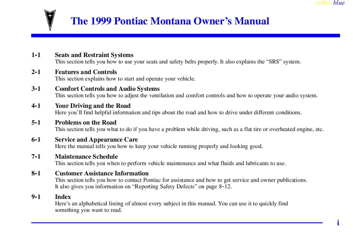Mode d'emploi PONTIAC MONTANA 1999