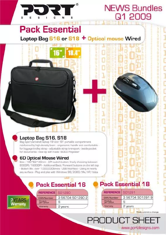 Mode d'emploi PORT DESIGNS BUNDLES S16 OPTICAL MOUSE WIRED