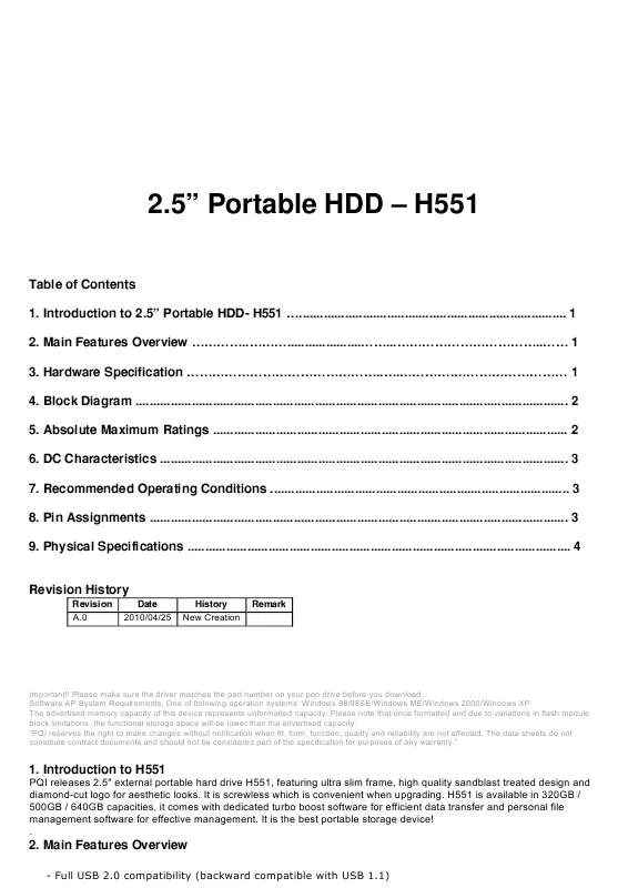 Mode d'emploi PQI HDD H551
