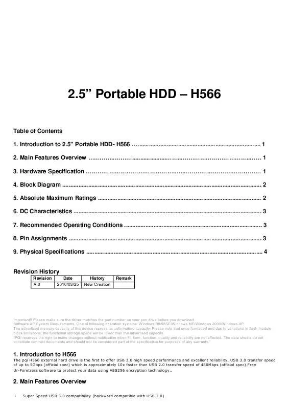 Mode d'emploi PQI HDD H566