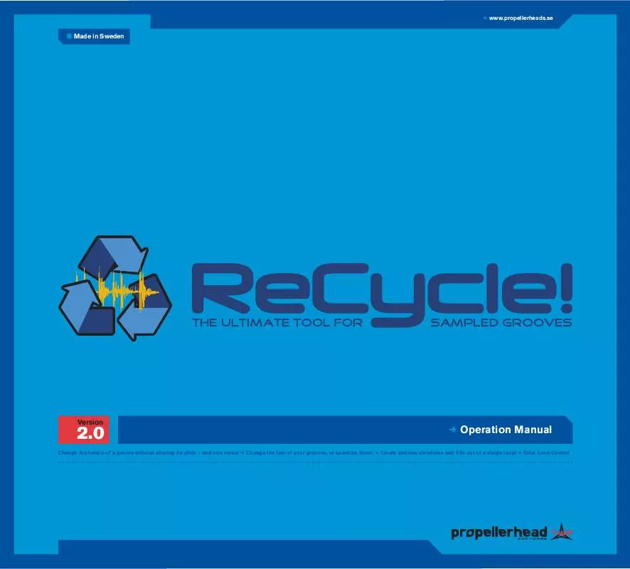 Mode d'emploi PROPELLERHEAD RECYCLE 2.0