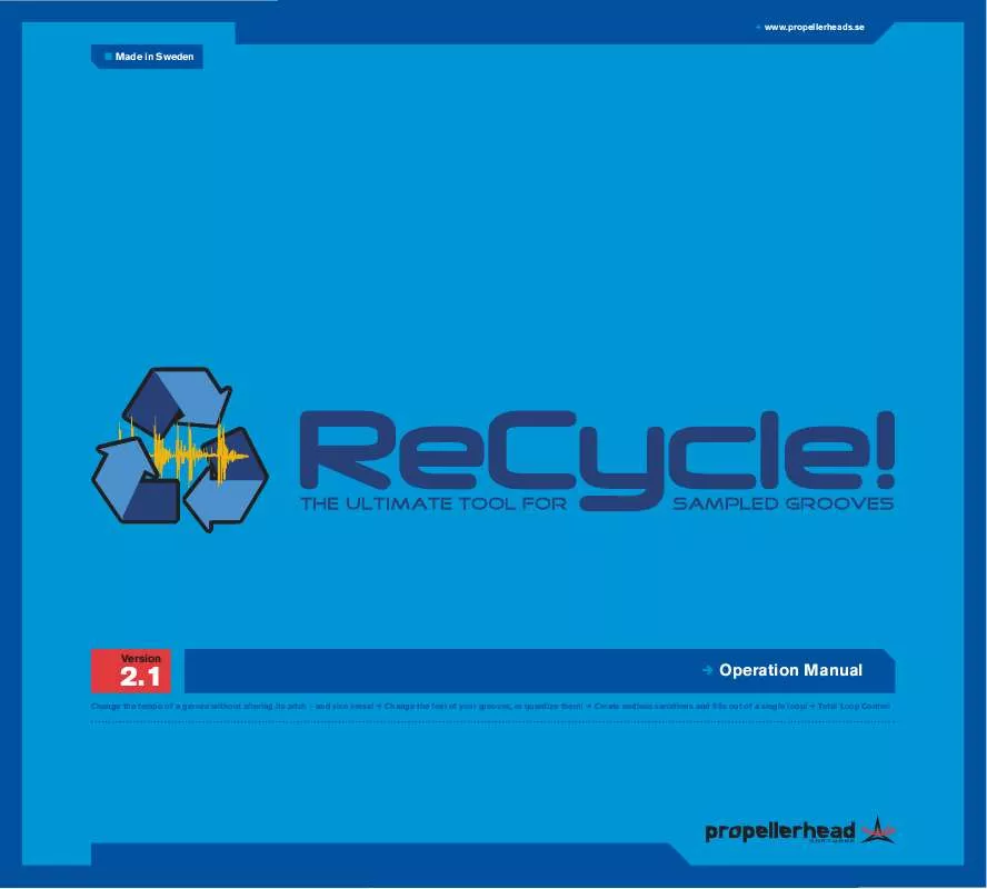 Mode d'emploi PROPELLERHEAD RECYCLE 2.1
