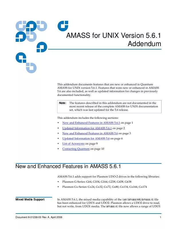 Mode d'emploi QUANTUM AMASS FOR UNIX 5.6.1