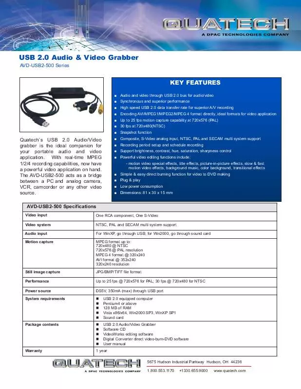 Mode d'emploi QUATECH AVD-USB2-500