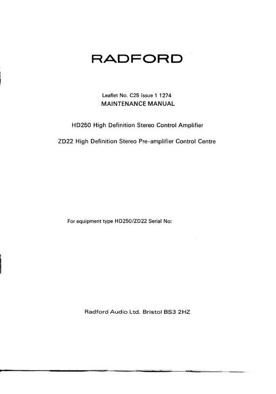 Mode d'emploi RADFORD HD250