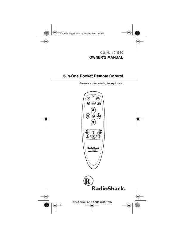 Mode d'emploi RADIOSHACK 3-IN-1 POCKET REMOTE CONTROL