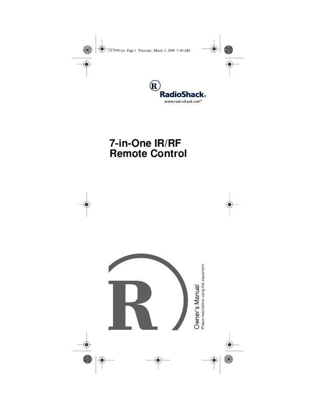 Mode d'emploi RADIOSHACK 7-IN-1 IR-RF REMOTE CONTROL