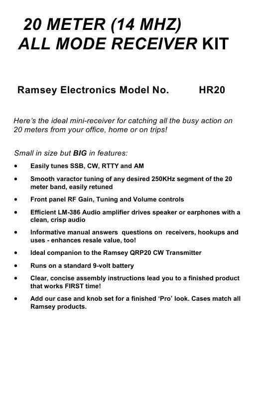 Mode d'emploi RAMSEY HR20
