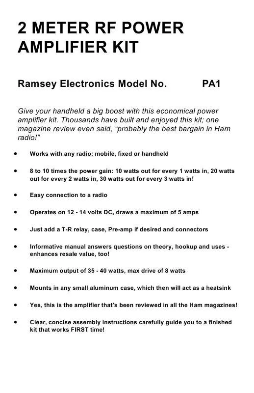 Mode d'emploi RAMSEY PA1