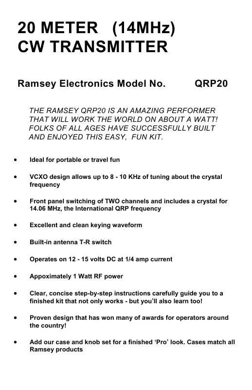 Mode d'emploi RAMSEY QRP20