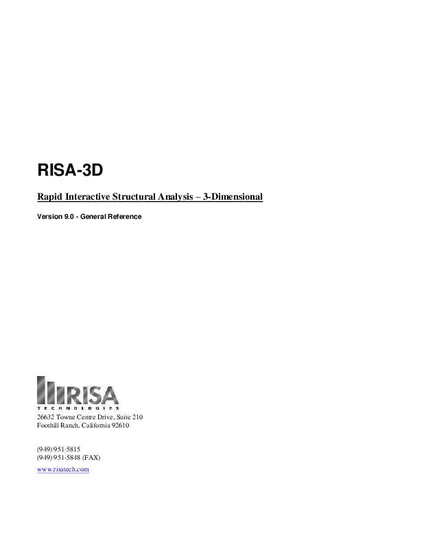 Mode d'emploi RISA TECHNOLOGIES RISA-3D 9.0