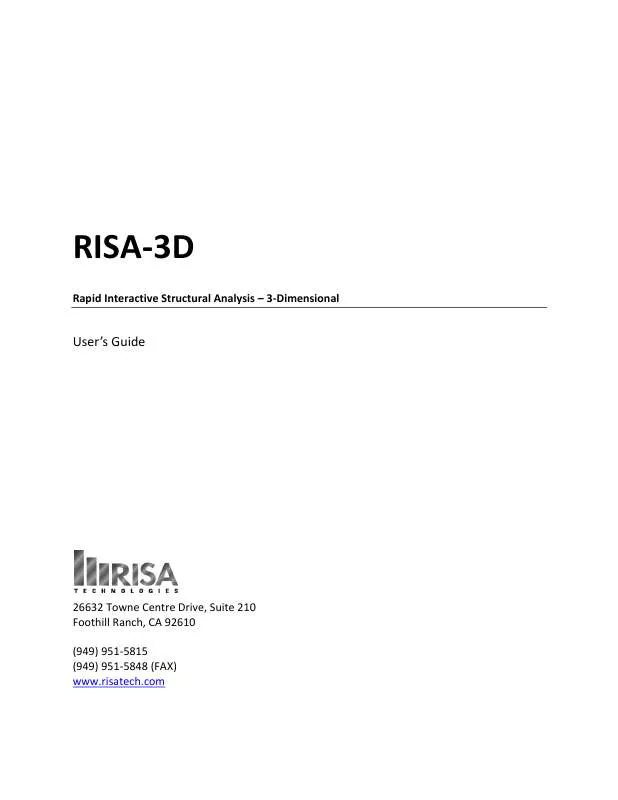 Mode d'emploi RISA TECHNOLOGIES RISA-3D