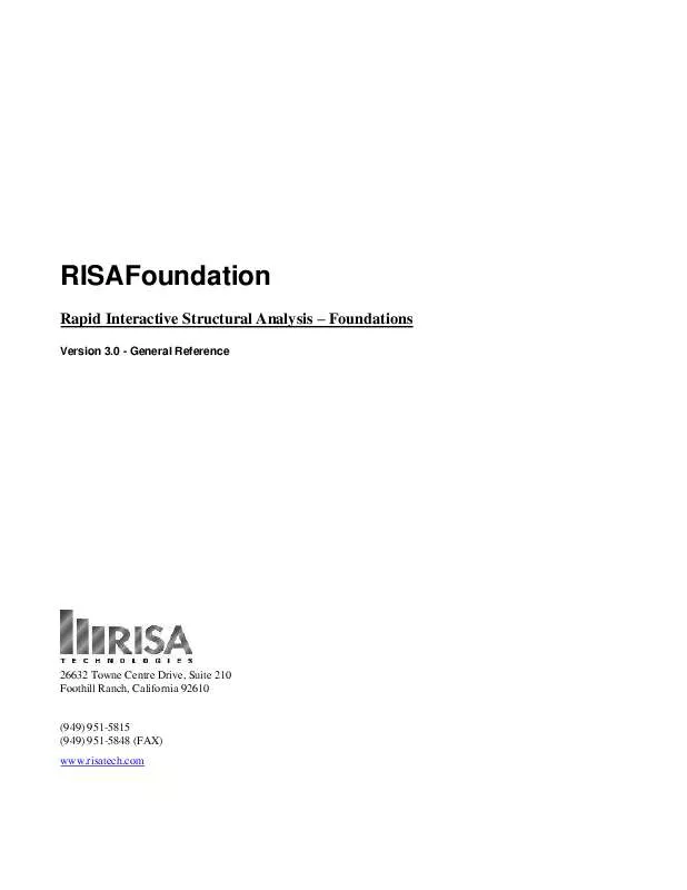 Mode d'emploi RISA TECHNOLOGIES RISAFOUNDATION 3.0