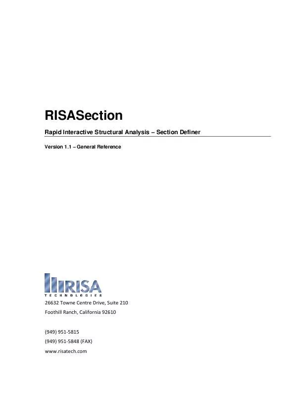 Mode d'emploi RISA TECHNOLOGIES SECTION