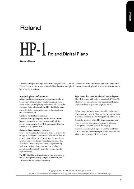Mode d'emploi ROLAND HP-1