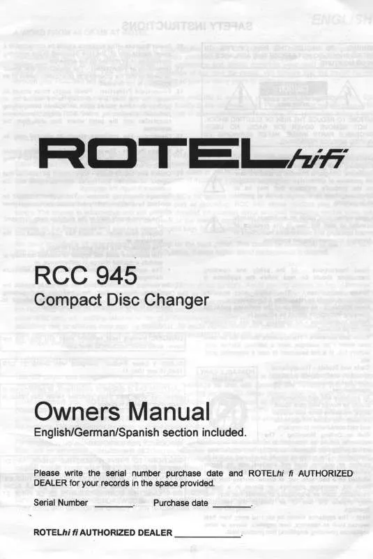 Mode d'emploi ROTEL RCC-945