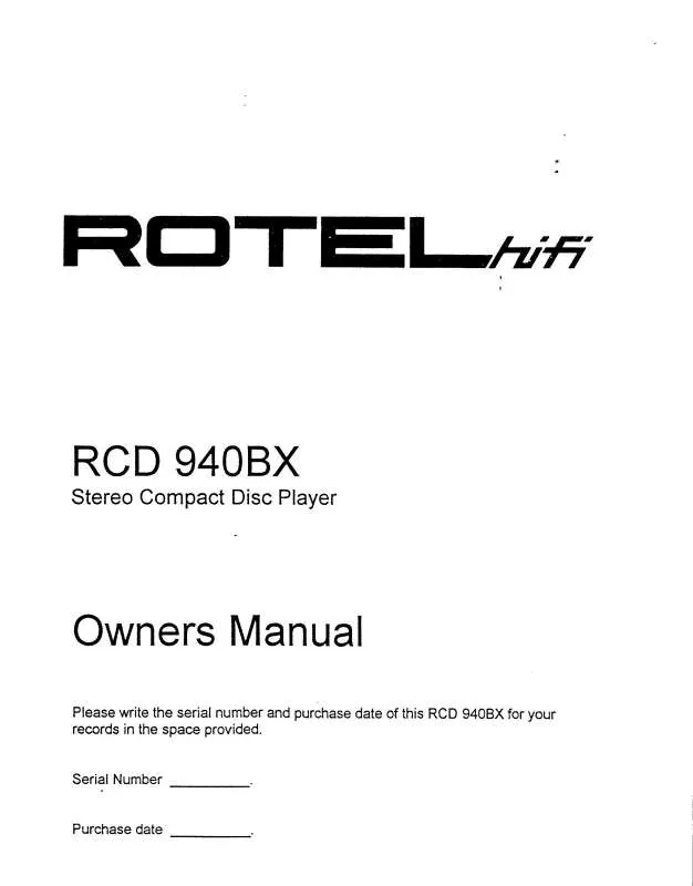 Mode d'emploi ROTEL RCD-940BX