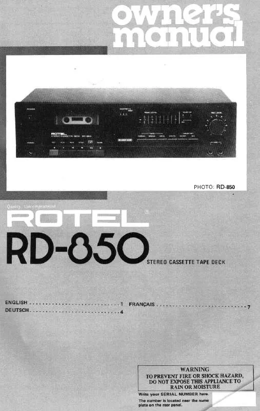 Mode d'emploi ROTEL RD-850