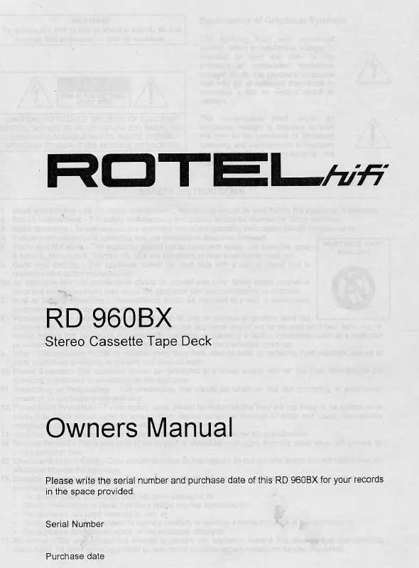 Mode d'emploi ROTEL RD-960BX