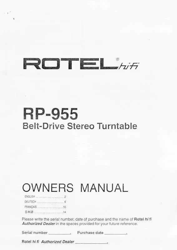 Mode d'emploi ROTEL RP-955