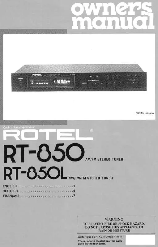 Mode d'emploi ROTEL RT-850L