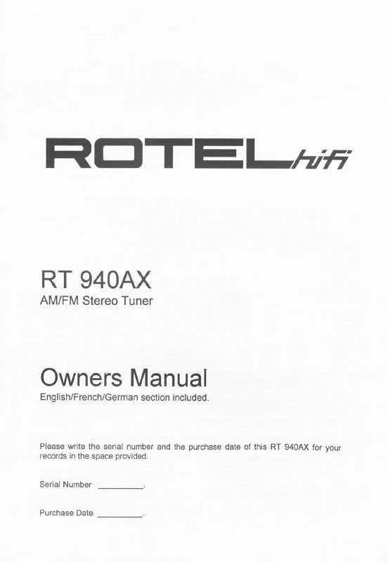 Mode d'emploi ROTEL RT-940AX