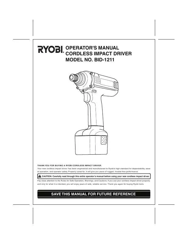 Mode d'emploi RYOBI 12V IMPACT DRIVER KIT BID1211