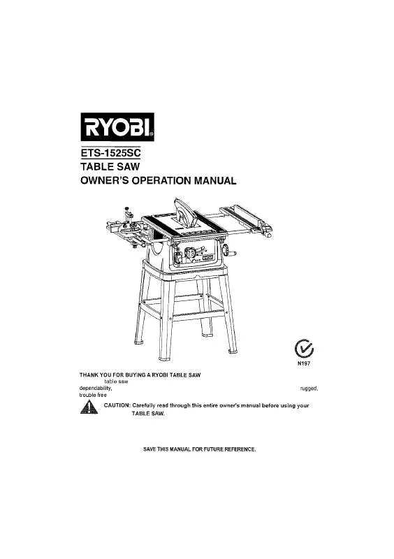 Mode d'emploi RYOBI 1500W TABLE SAW 254MM WITH EXTENSION TABLE ETS1525SC