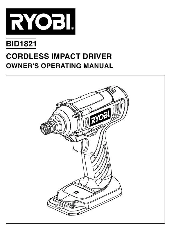 Mode d'emploi RYOBI 18V ONE IMPACT DRIVER BID1821G