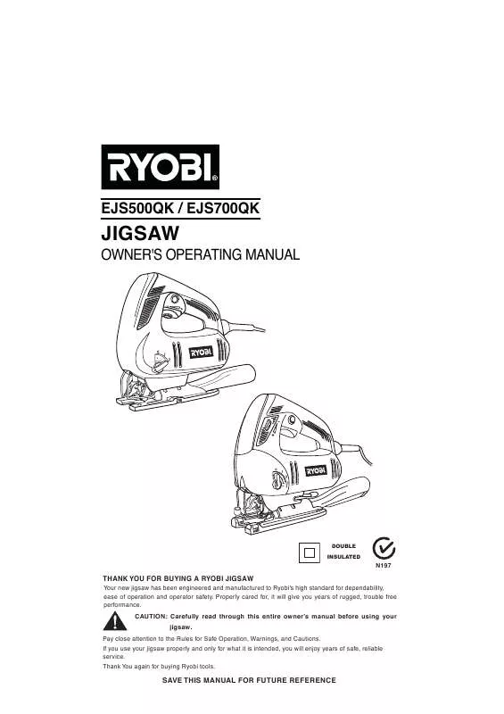 Mode d'emploi RYOBI 500W JIGSAW KIT WITH TOOL FREE BLADE CLAMP EJS500QK