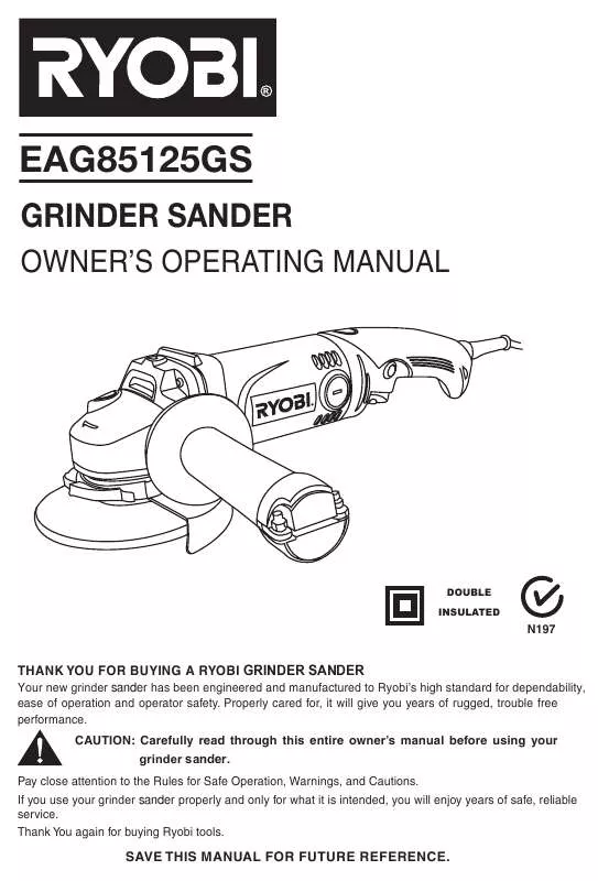 Mode d'emploi RYOBI 850W ANGLE GRINDER/SANDER KIT 125MM EAG85125GS