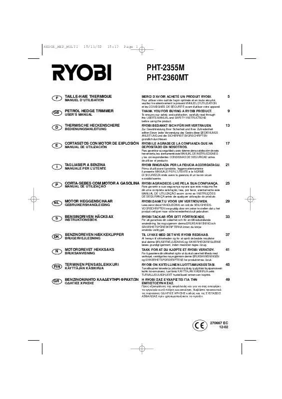 Mode d'emploi RYOBI PHT-2360MT