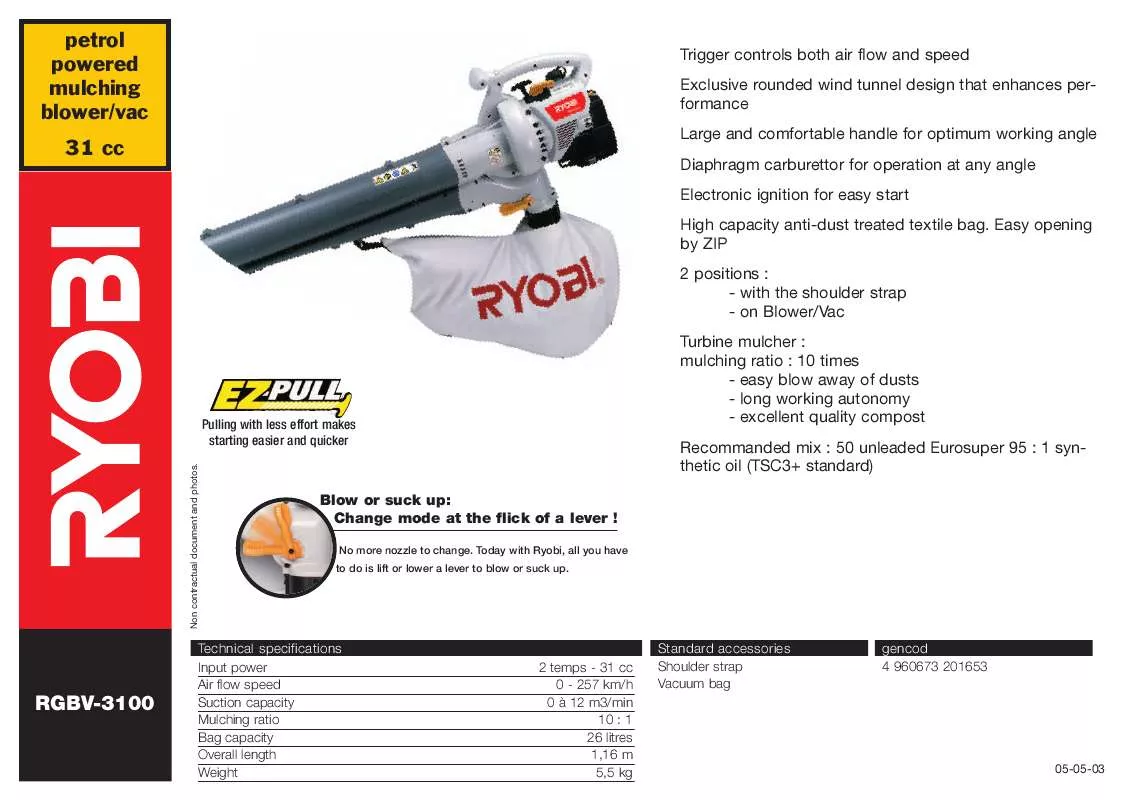 Mode d'emploi RYOBI RGBV-3100