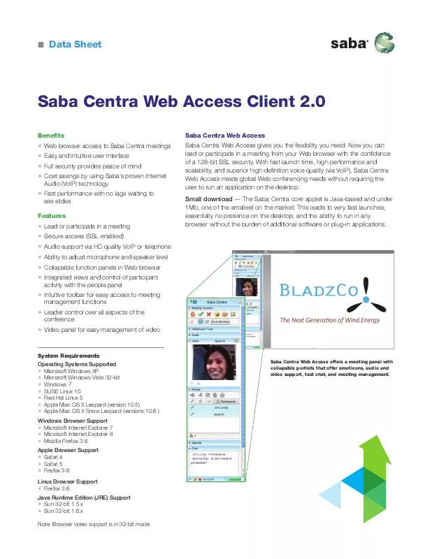 Mode d'emploi SABA CENTRA WEB ACCESS CLIENT 2.0