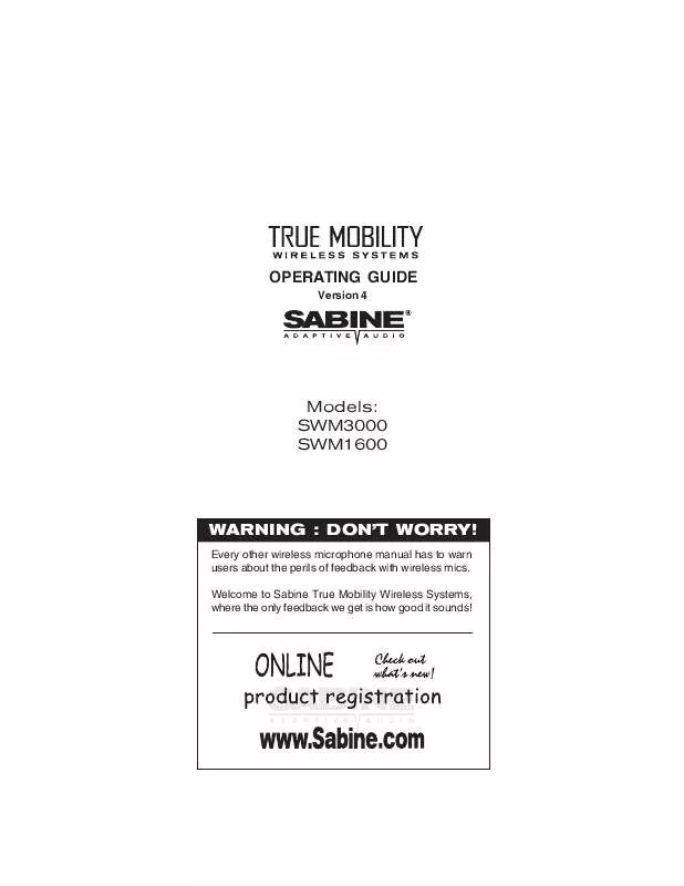 Mode d'emploi SABINE TRUE MOBILITY WIRELESS SYSTEM SWM3000