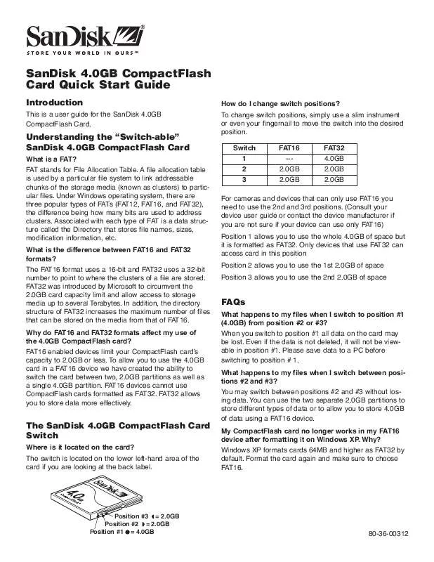 Mode d'emploi SANDISK COMPACTFLASH CARD