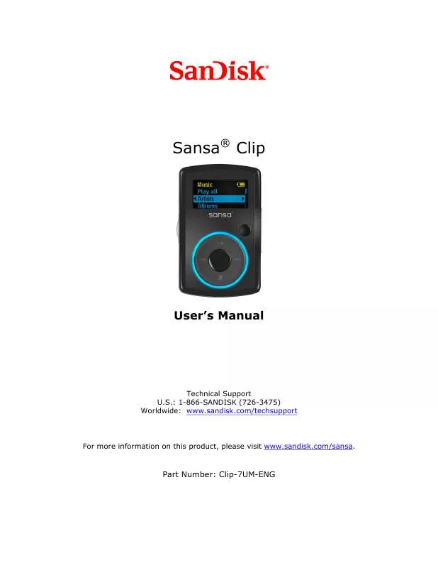 Mode d'emploi SANDISK SANSA CLIP+