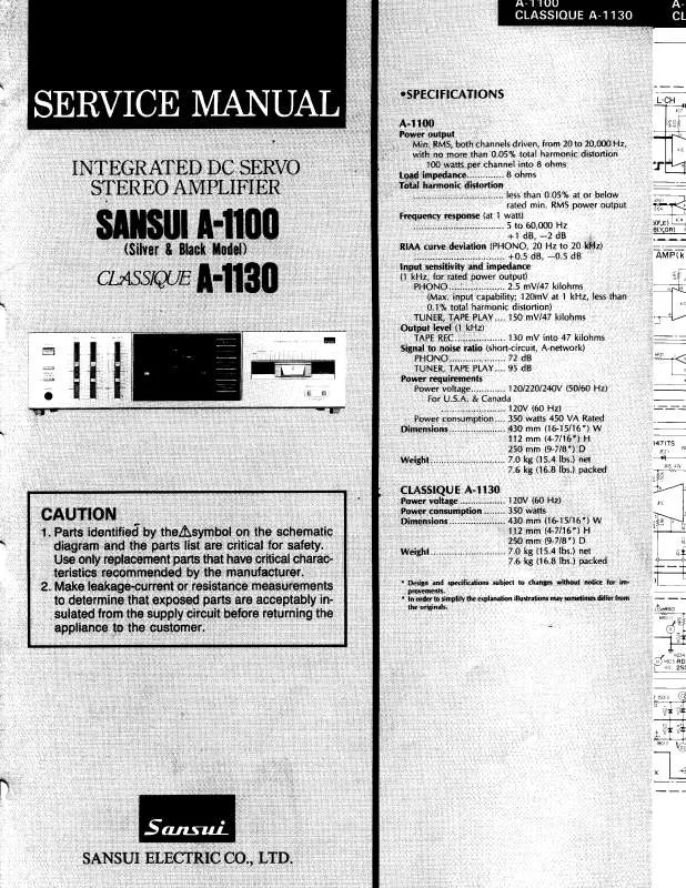 Mode d'emploi SANSUI A-1130 Classique