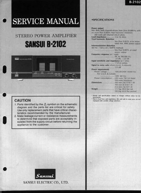 Mode d'emploi SANSUI B-2102