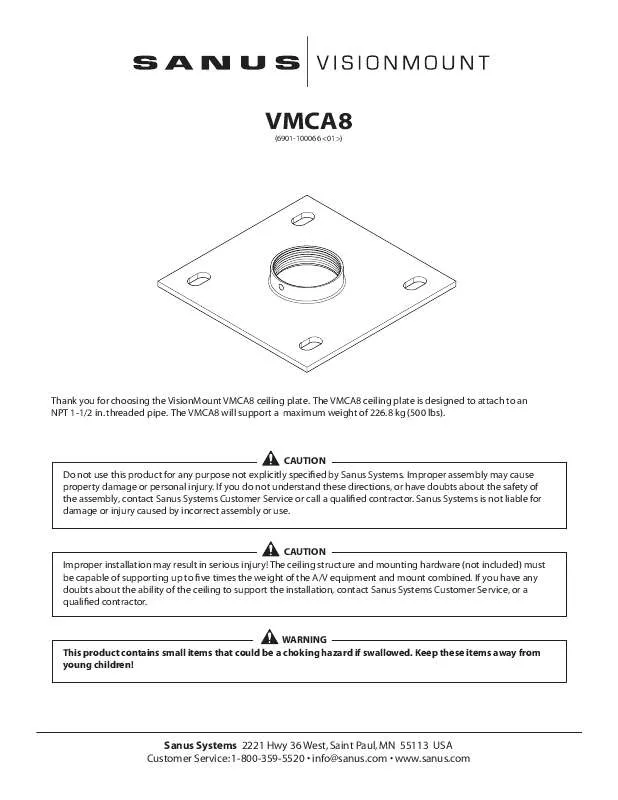 Mode d'emploi SANUS VISIONMOUNT 6QUOTX6QUOT CEILING PLATE FOR VMCM1-VMCA8B