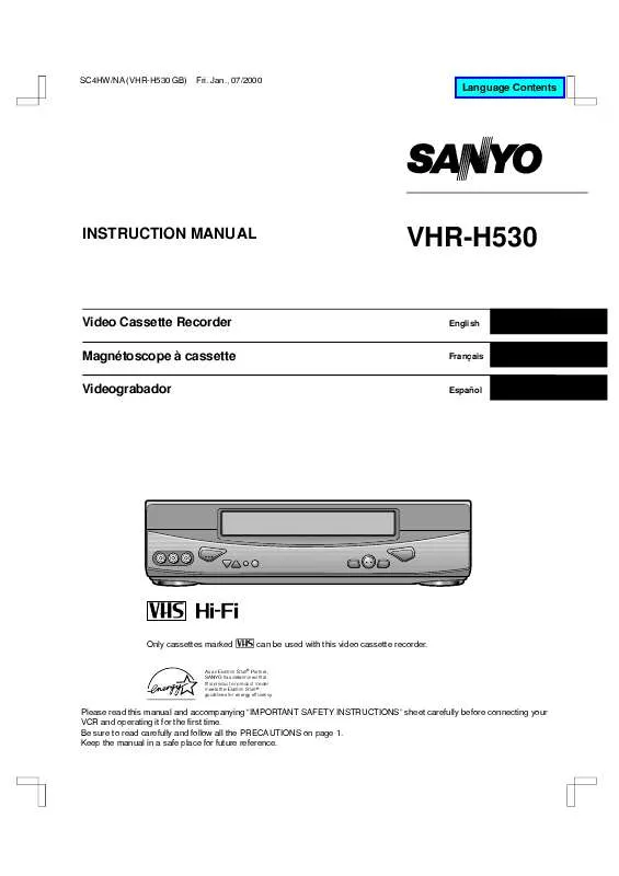 Mode d'emploi SANYO VHR-H530