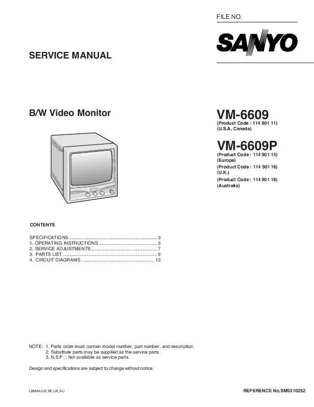 Mode d'emploi SANYO VM6609P